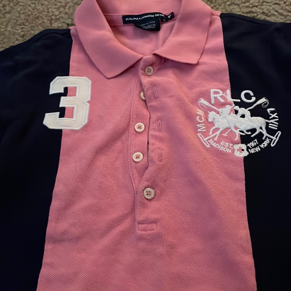 Pink/navy blue Ralph Lauren polo top